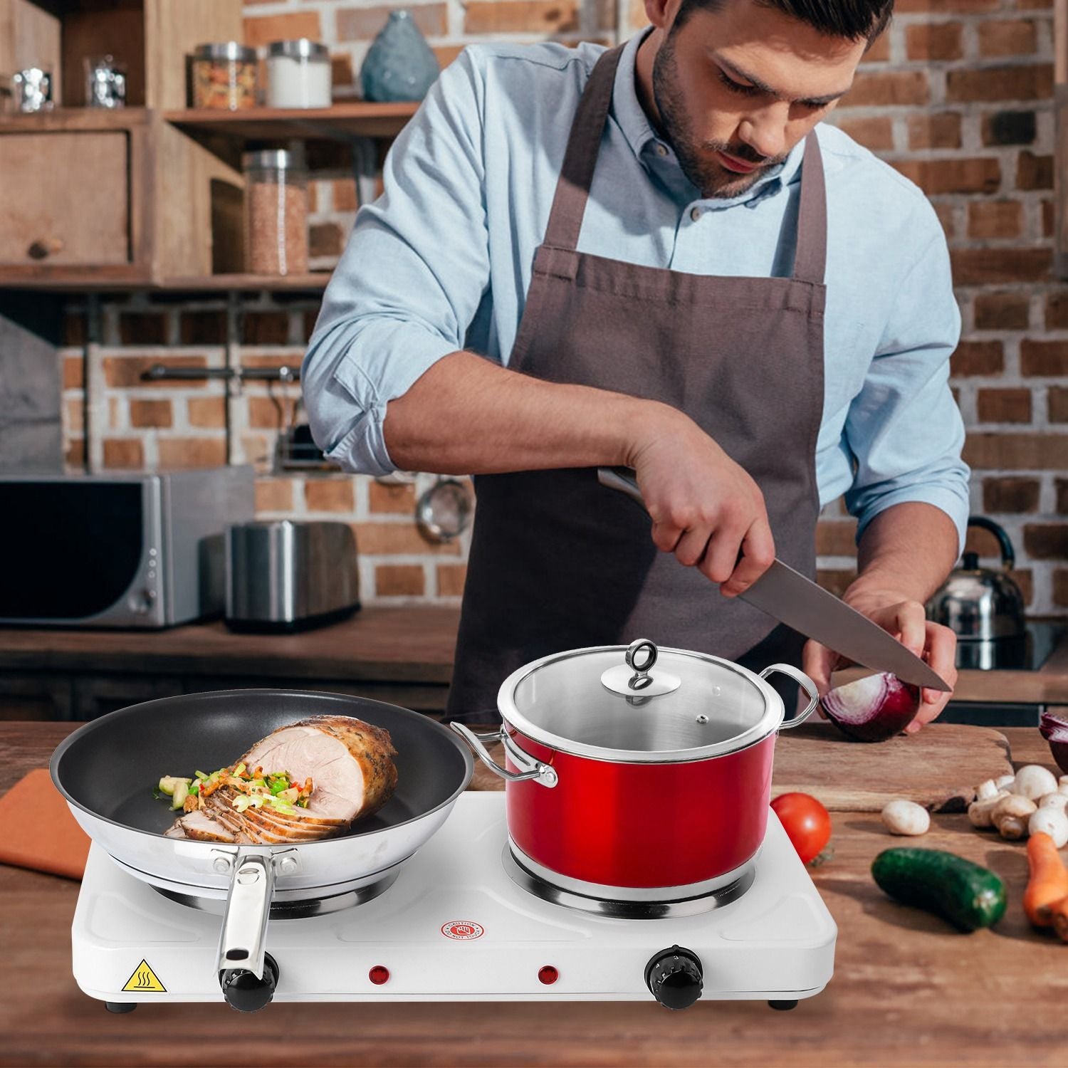 2000W Double Electric Burner Portable Dual Counter Stove Countertop Hot Plate Kitchen Cooker Stove with 5 Gear Temperature Control - Discount Msrp 
