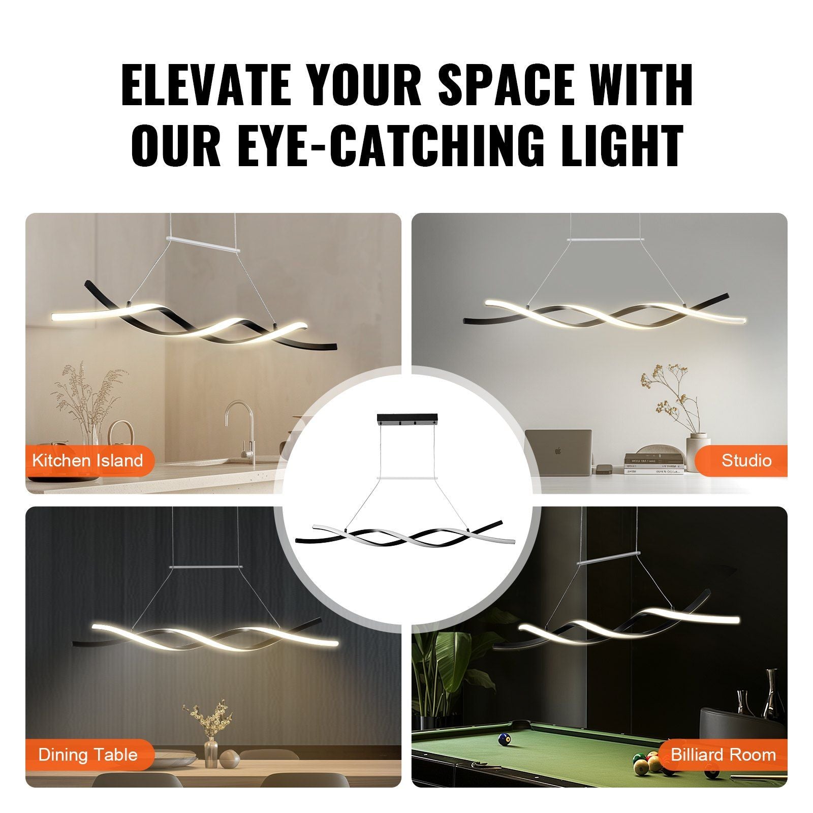 VEVOR Modern Chandelier Light Fixtures Dimmable LED Pendant Light Remote Control - Discount Msrp 
