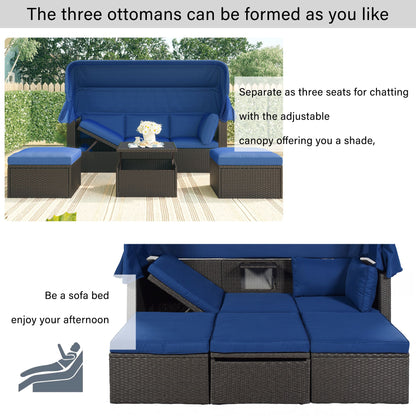 Outdoor Patio Rectangle Daybed with Retractable Canopy, Wicker Furniture Sectional Seating with Washable Cushions, Backyard, Porch - Discount Msrp 