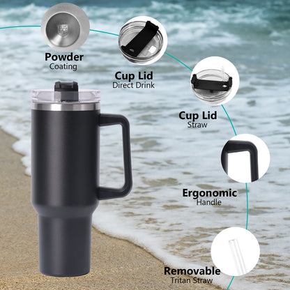 40oz large capacity tumbler With Handle And Straw Lid, Insulated Reusable Stainless Steel Water Bottles Travel Mug Coffee Cup car cup water cup For Men Women Outdoor Camping Driving, gift - Discount Msrp 