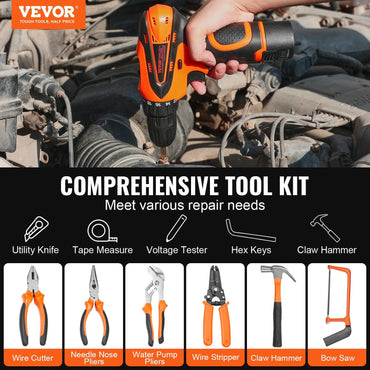 VEVOR Tool Kit, 146 Piece General Household Hand Tool Set, with Electric Drill and Portable Tool Storage Case, High-Quality Steel, for Home Maintenance, DIY Projects, and Automotive Repair - Discount Msrp 