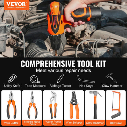 VEVOR Tool Kit, 146 Piece General Household Hand Tool Set, with Electric Drill and Portable Tool Storage Case, High-Quality Steel, for Home Maintenance, DIY Projects, and Automotive Repair - Discount Msrp 