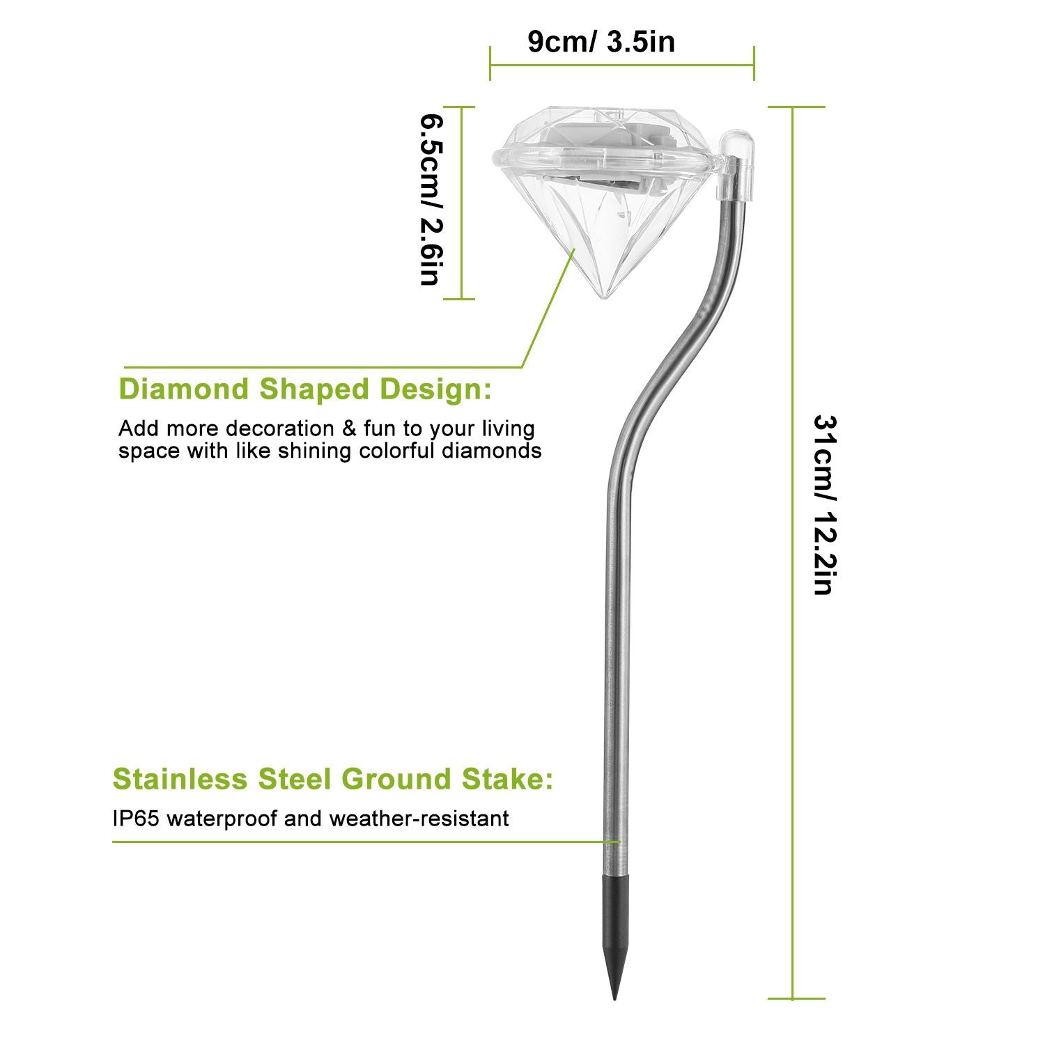 4Pcs Solar Garden Light Outdoor Diamond LED Light IP65 Waterproof Stake Decorative Lamp - Discount Msrp 