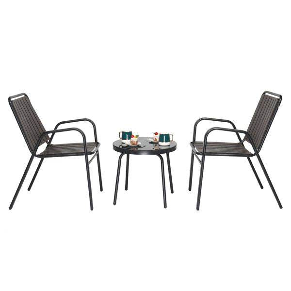 3-Piece Patio Bistro Table Set, Outdoor Furniture Set with 2 Stackable Patio Dining Chairs and Glass Table for Yard Balcony Porch, Black and Coffee - Discount Msrp 