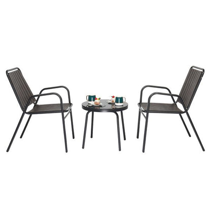 3-Piece Patio Bistro Table Set, Outdoor Furniture Set with 2 Stackable Patio Dining Chairs and Glass Table for Yard Balcony Porch, Black and Coffee - Discount Msrp 