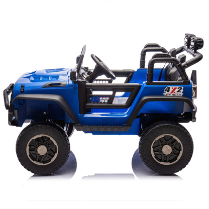 24V Two-Seater Kids Ride On Truck Car W/Parents Control,200w*2,Seat width 20.28in,Four-wheel Suspension,LED Lights,Music,MP3,Bluetooth,Two independent seat belts,Suitable for off-road For Kids Aged 3+ - Discount Msrp 