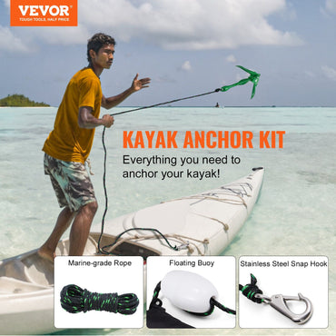 VEVOR Kayak Anchor Kit, 3.5 lb Paddle Board Anchor Kit with 26.2 ft/8 m Rope and Buoy, Folding Small Boat Anchor with Storage Bag and Snap Hook, Kayak Accessories for Kayaks, Small Boats, Canoes - Discount Msrp 