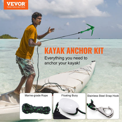 VEVOR Kayak Anchor Kit, 3.5 lb Paddle Board Anchor Kit with 26.2 ft/8 m Rope and Buoy, Folding Small Boat Anchor with Storage Bag and Snap Hook, Kayak Accessories for Kayaks, Small Boats, Canoes - Discount Msrp 
