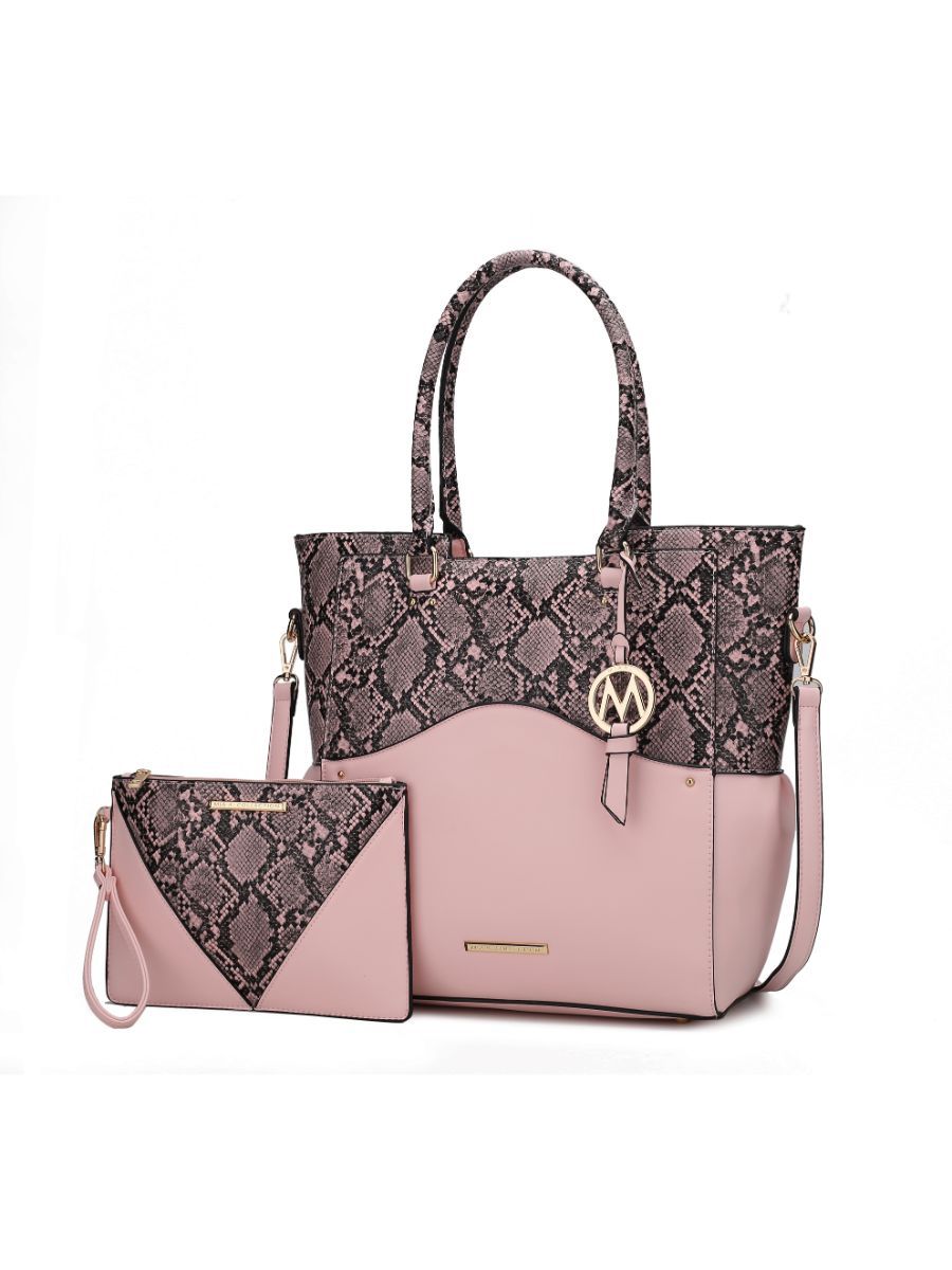 MKF Collection Iris Snake Embossed Vegan Leather Women Tote Bag with matching Wristlet Pouch by Mia k - Discount Msrp 