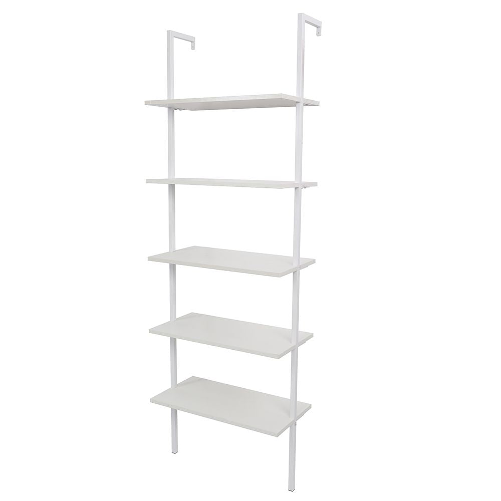 5-Shelf Wood Ladder Bookcase with Metal Frame Industrial 5-Tier Modern Ladder Shelf - Discount Msrp 