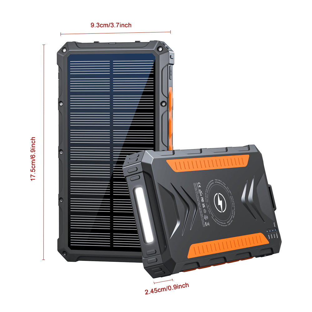 Power Bank Wireless Charger 20000mAh Fast Charging Power Bank for All Mobile Devices, Solar Portable Charger with Dual Flashlights, Carabiner - Discount Msrp 