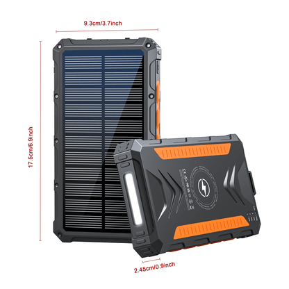 Power Bank Wireless Charger 20000mAh Fast Charging Power Bank for All Mobile Devices, Solar Portable Charger with Dual Flashlights, Carabiner - Discount Msrp 