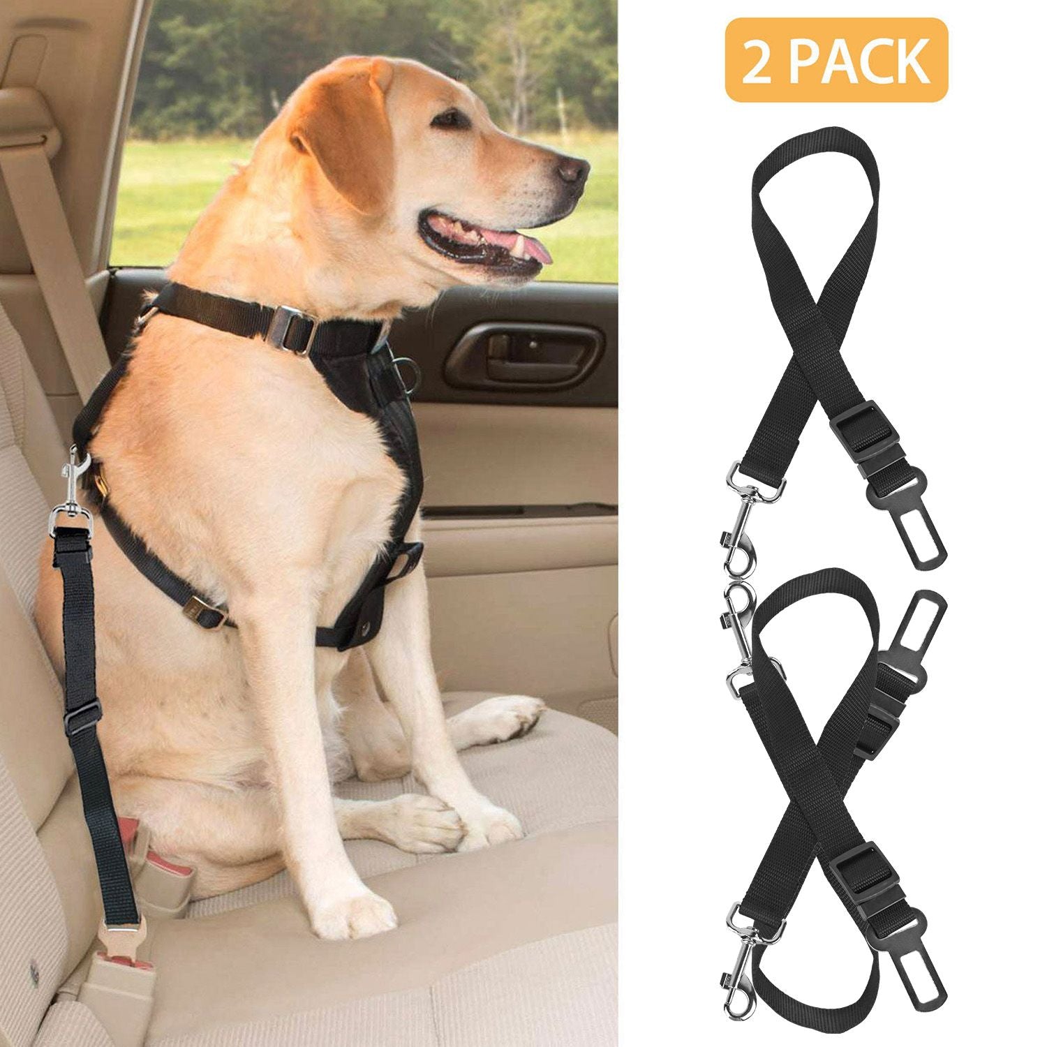 2Pcs Pet Dog Seat Belt Leash Adjustable Pet Dog Cat Safety Leads Harness - Discount Msrp 
