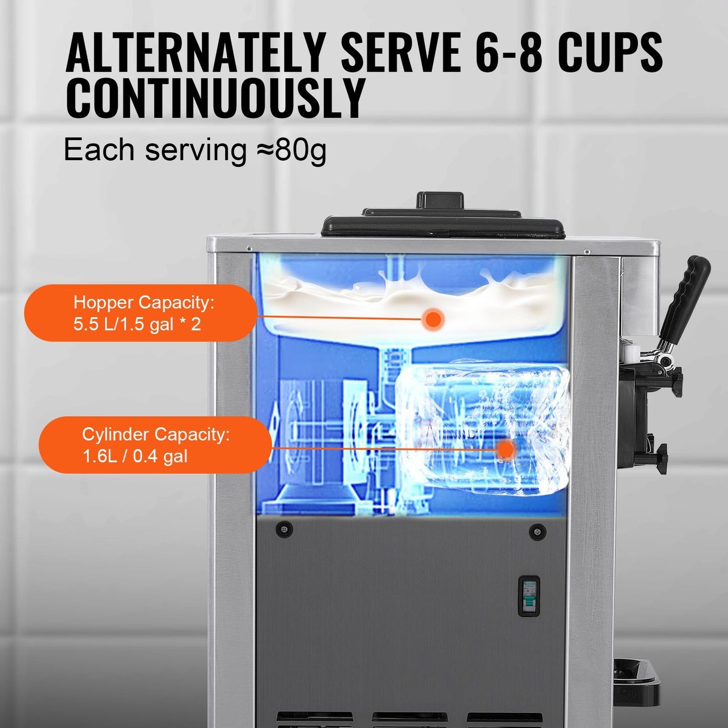 VEVOR Commercial Ice Cream Machine, 21-31 L/H Yield, 1800W 3-Flavor Freestanding Soft Serve Ice Cream Maker, 2 x 5.5L Stainless Steel Cylinder, LED Panel Auto Clean Pre-cooling, for Restaurant Bars - Discount Msrp 