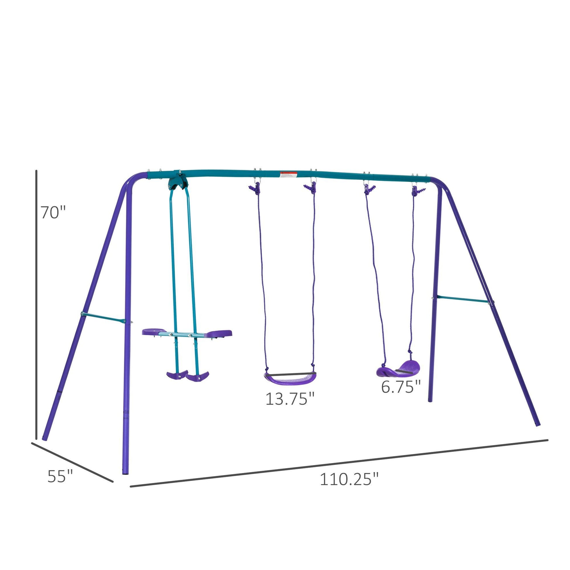 Outsunny Metal Swing Set with Glider, Two Swing Seats and Adjustable Height, Outdoor Heavy Duty A-Frame Suitable for Playground, Backyard, Purple - Discount Msrp 