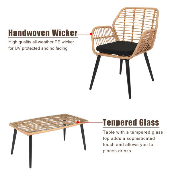 4-Piece Patio Furniture Outdoor Bistro Set, All Weather Rattan Conversation Bistro Loveseat Chair and Table Set for Backyard Balcony Deck - Discount Msrp 