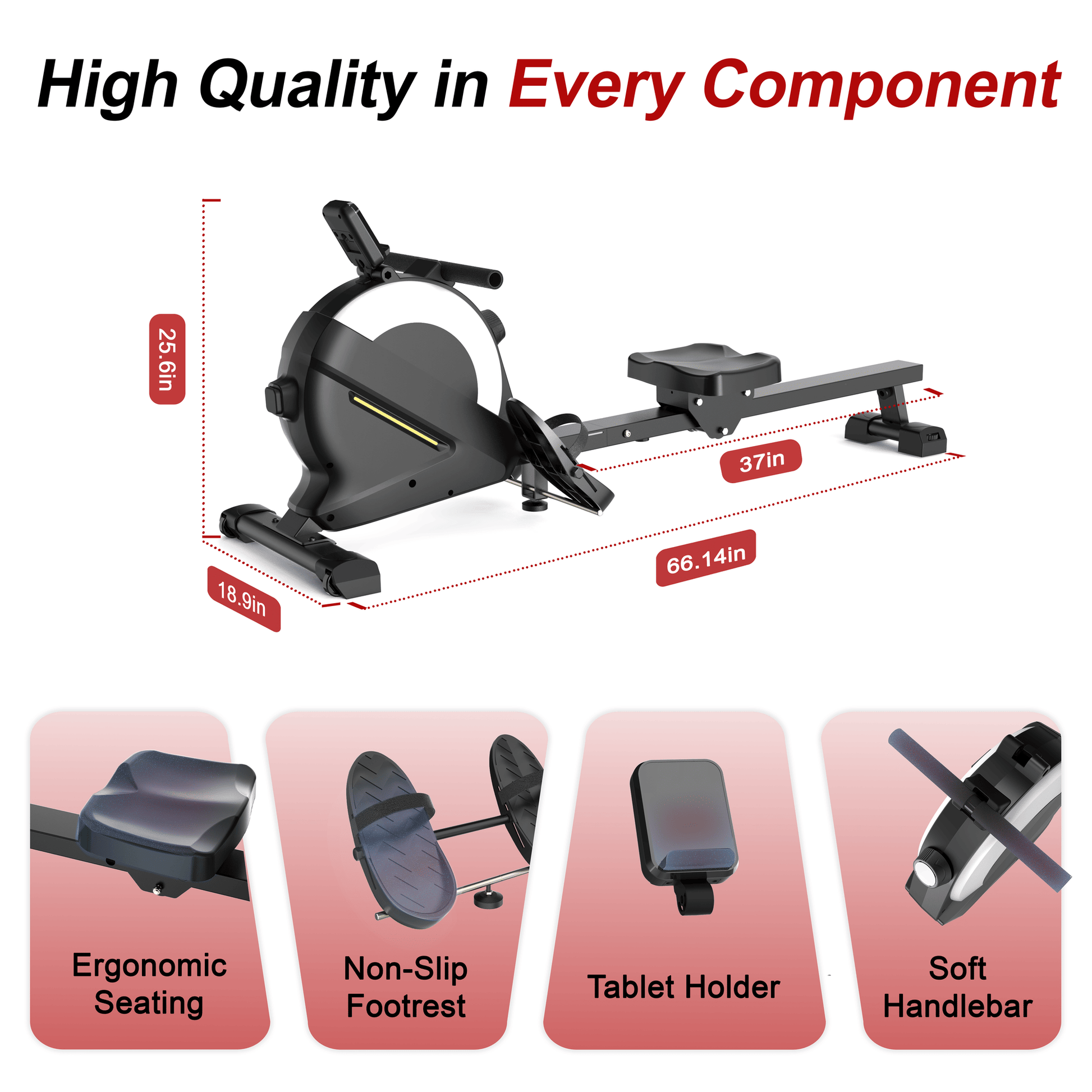 Rowing Machines for Home, Magnetic Rowing Machine with 77lbs High Resistance Rowing Machine,16 Levels of Quiet Resistance,Rower Machine for Home Row Machine,App Compatible,LCD Monitor - Discount Msrp 