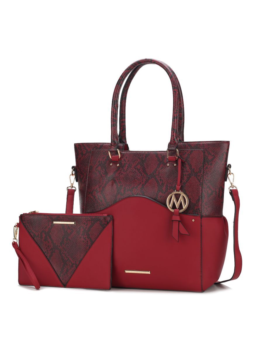 MKF Collection Iris Snake Embossed Vegan Leather Women Tote Bag with matching Wristlet Pouch by Mia k - Discount Msrp 