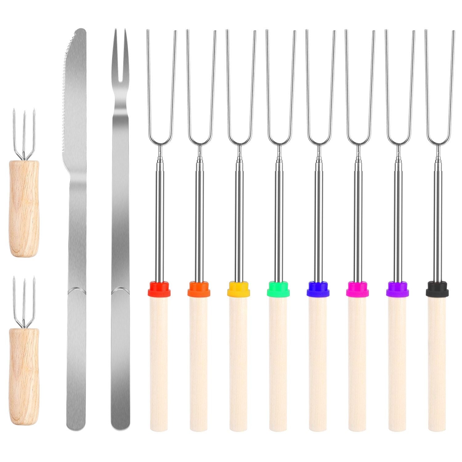 Stainless Steel Roasting Sticks Set 31.9in Extendable Telescoping Marshmallow Hot Dog Fork Skewers Set - Discount Msrp 
