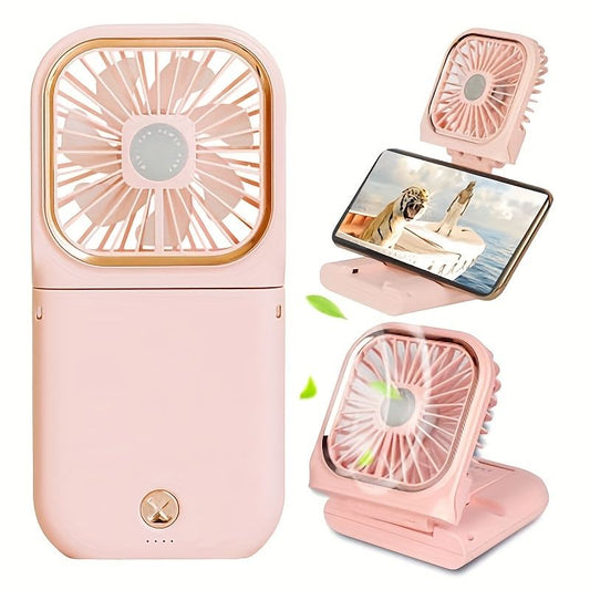 Handheld Portable Fan; Rechargeable Power Bank USB Mini Fan; Small Personal Fan With 3 Speeds; 3000 MAh Battery Operated Foldable Desk Fan; Neck Fan With Lanyard - Discount Msrp 