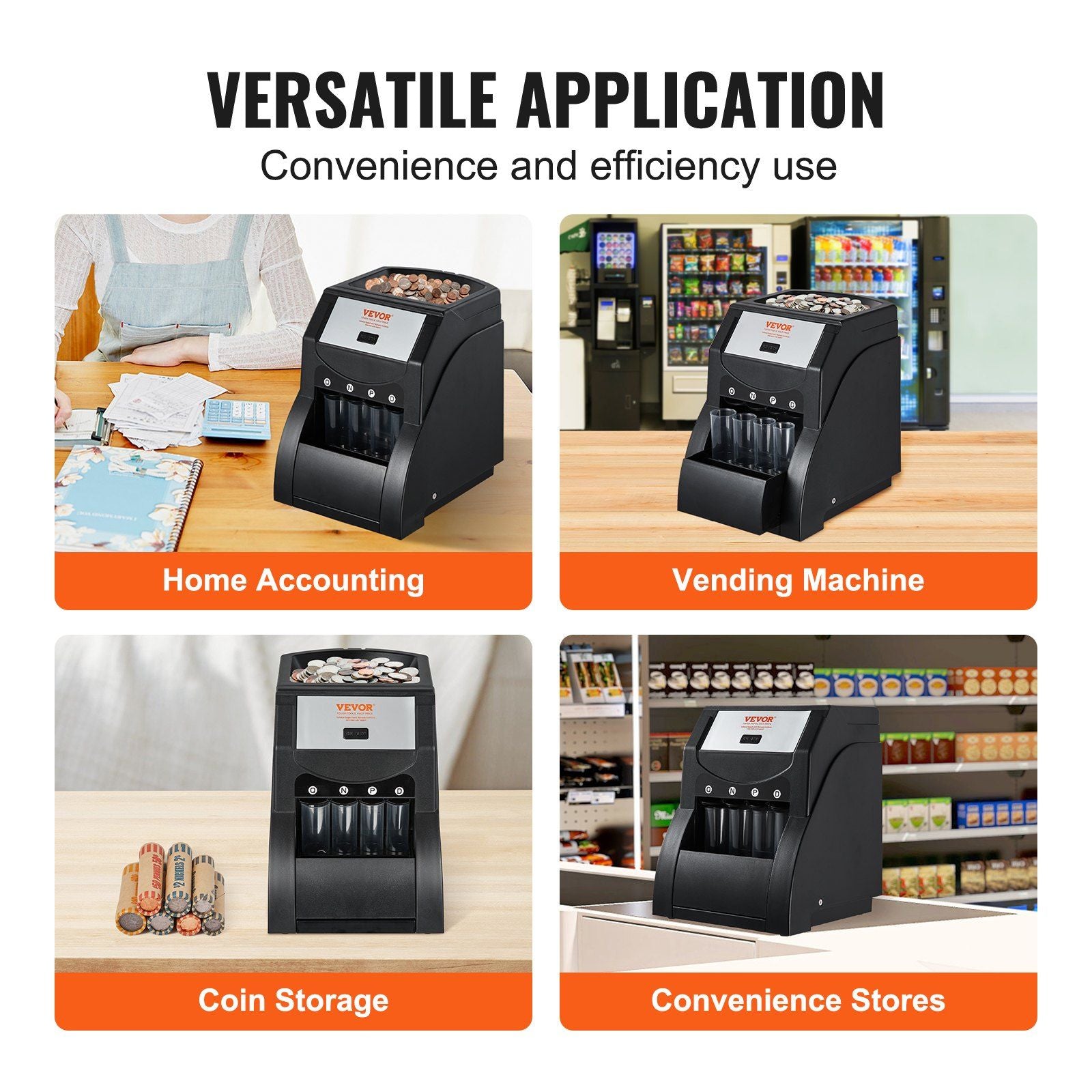 VEVOR USD Coin Sorter, Coin Sorter Machine for USD Coin 1¢ 5¢ 10¢ 25¢, Sorts up to 230 Coins/min, Coin Sorter and Wrapper Machine Holds 200 Coins Included 4 Coin Tubes, Black - Discount Msrp 