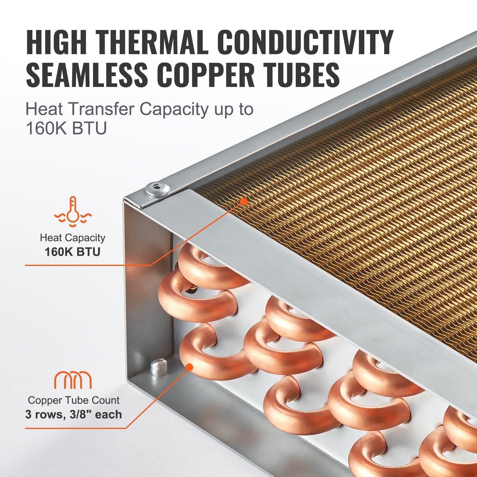 VEVOR Heat Exchanger Water to Air, 20"x 20" with 3-Row 3/8" Copper Ports, 242 Aluminum Fins Heat Exchanger for Outdoor Wood Furnaces, Residential Heating and Cooling, and Forced Air Heating - Discount Msrp 