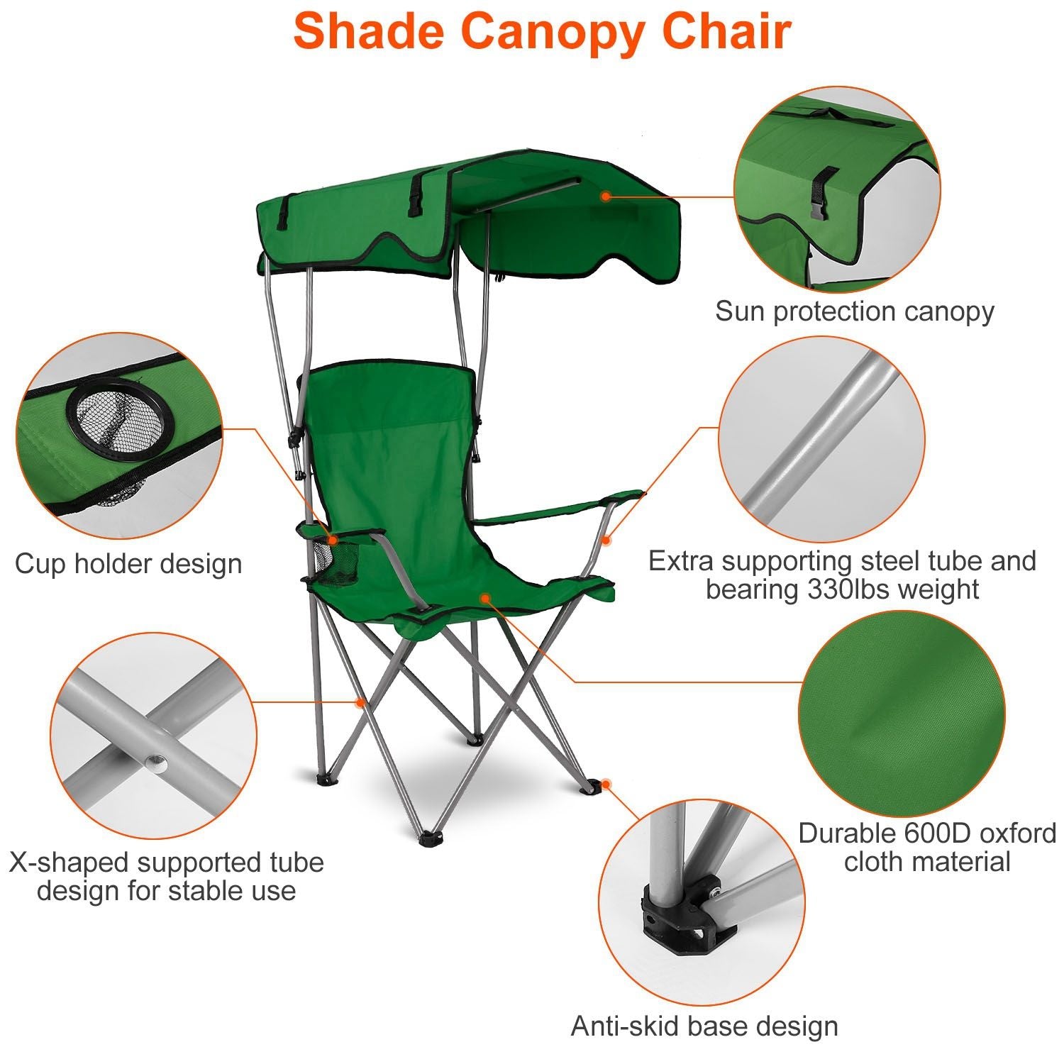 Foldable Beach Canopy Chair Sun Protection Camping Lawn Canopy Chair 330LBS Load Folding Seat - Discount Msrp 