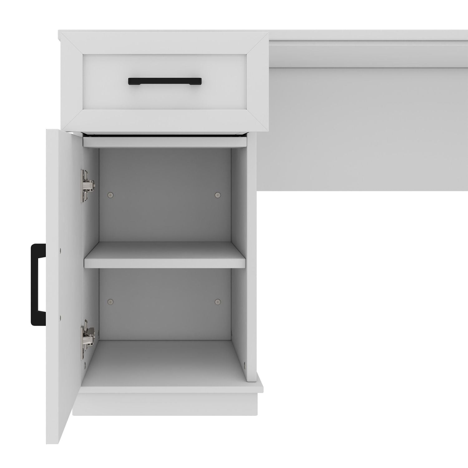 L-Shaped Computer Desk with 2 Cabinets and 2 Drawers, 11 Open Shelves and 1 Right Flip Shelf with Storage, with Power Outlet, for Study, Living Room and Office, White - Discount Msrp 