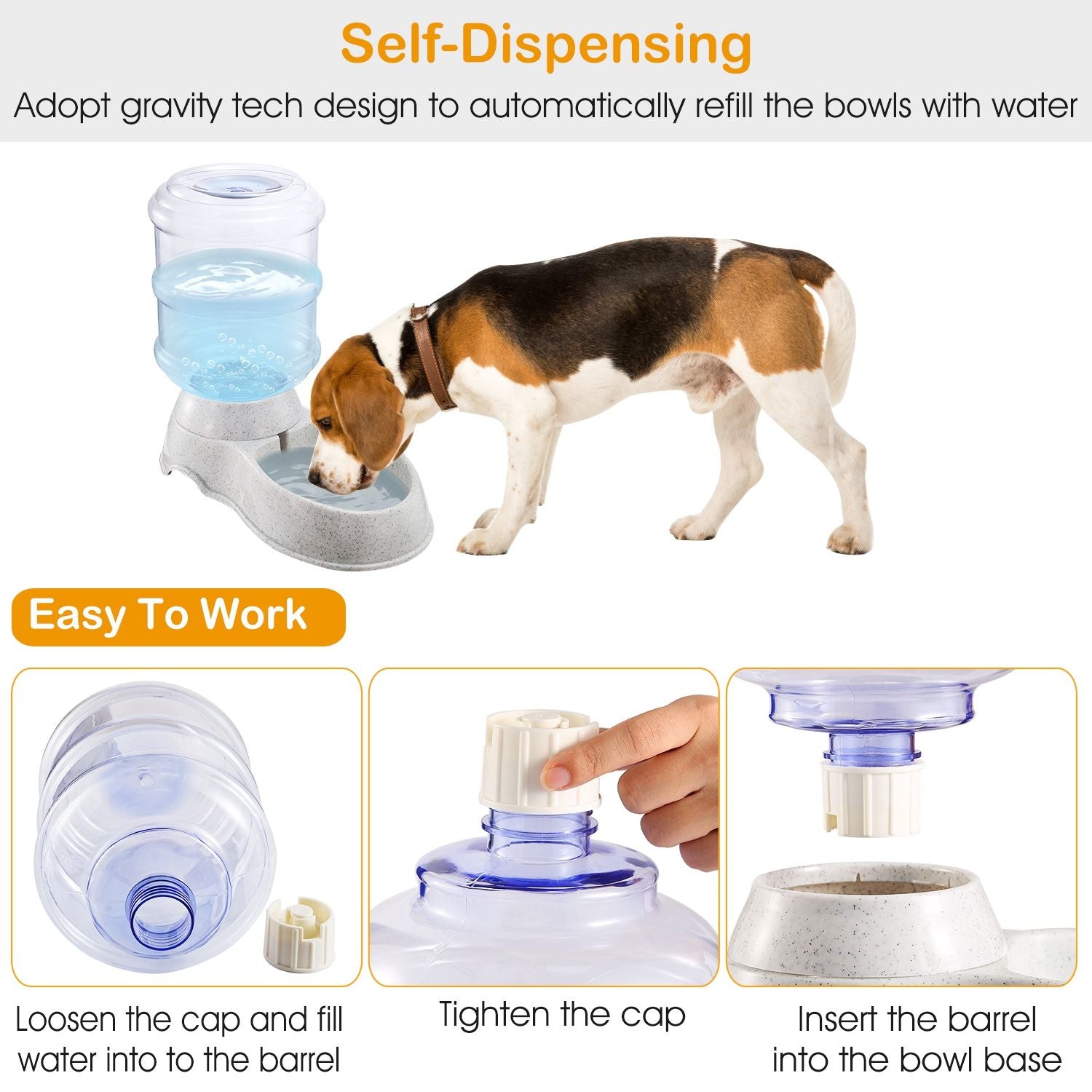 3.5L/1Gal Pet Water Dispenser Self-Dispensing Gravity Pets Water Feeder Automatic Pet Waterer Cat Dog - Discount Msrp 