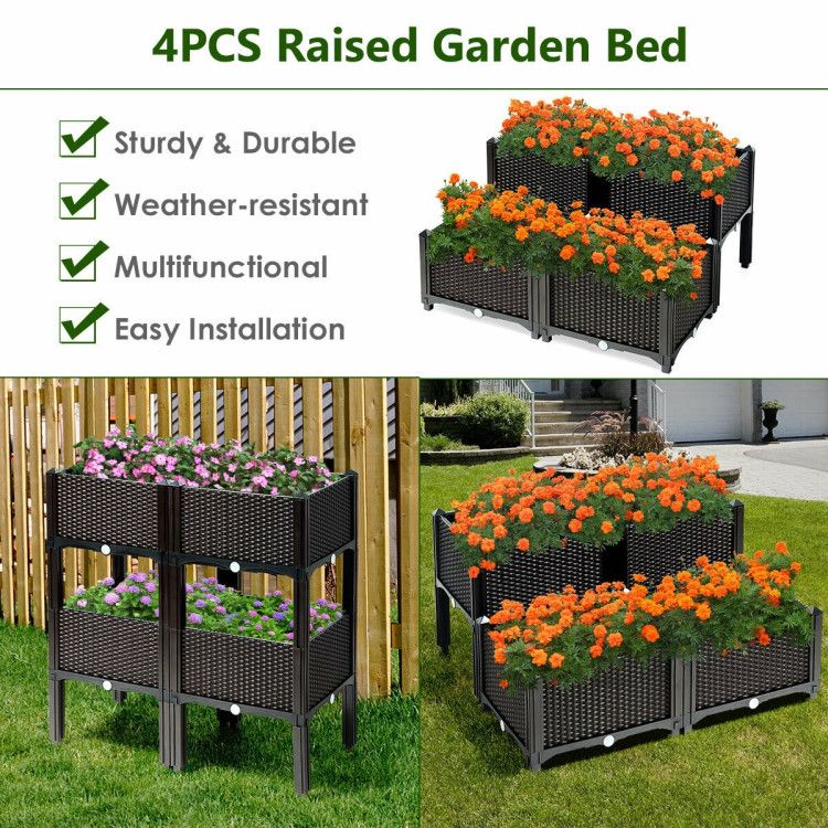 Set of 4 Elevated Flower Vegetable Herb Grow Planter Box - Discount Msrp 