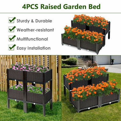 Set of 4 Elevated Flower Vegetable Herb Grow Planter Box - Discount Msrp 