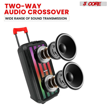 5 Core 8 Inch Bluetooth DJ Speaker 3 Way Boom Box Party Speakers Karaoke Machine Portable PA Bocina for Singing with 2 Wireless Microphone + Light PLB 8X2 2MIC - Discount Msrp 