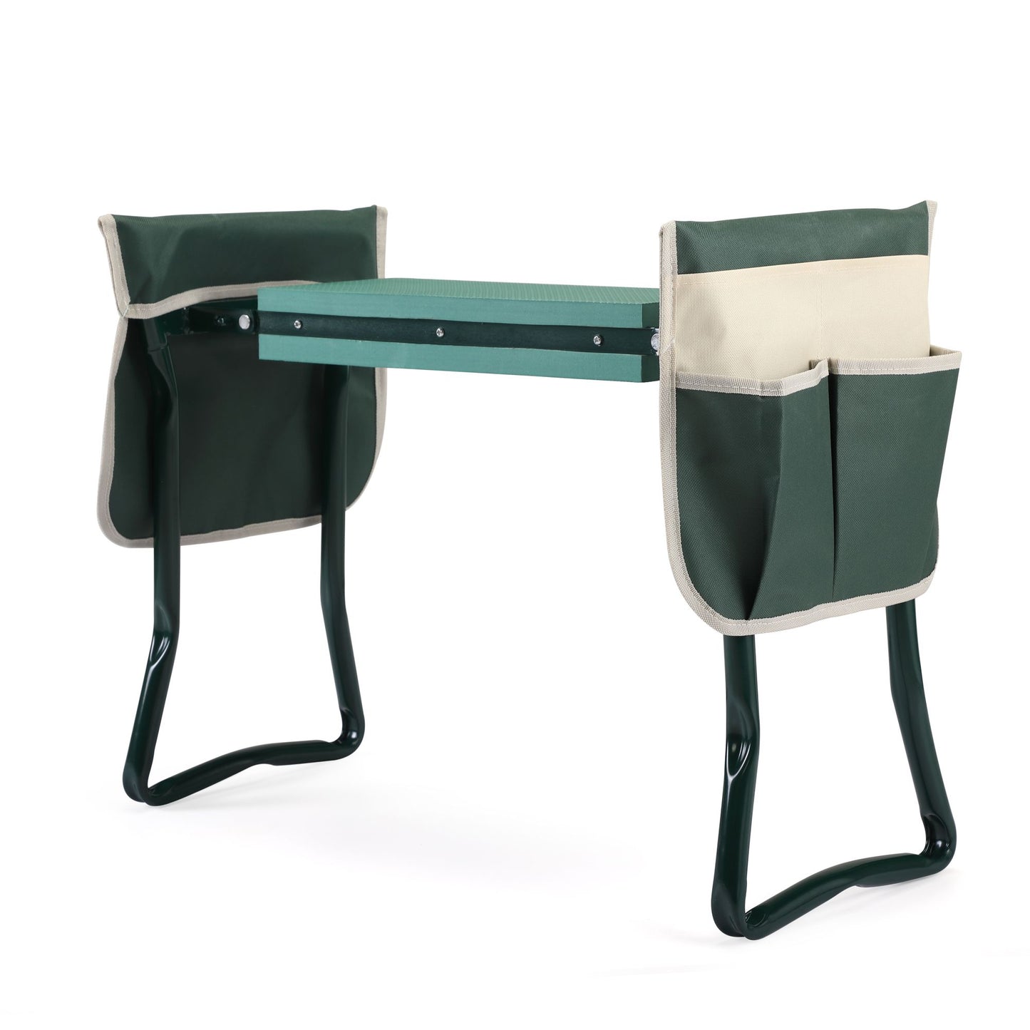 Outdoor 2-in-1 Garden Stool and Kneeler; Garden Bench with Tool Bags; Kneeling Pad; Gift for Parent; Portable; Green - Discount Msrp 