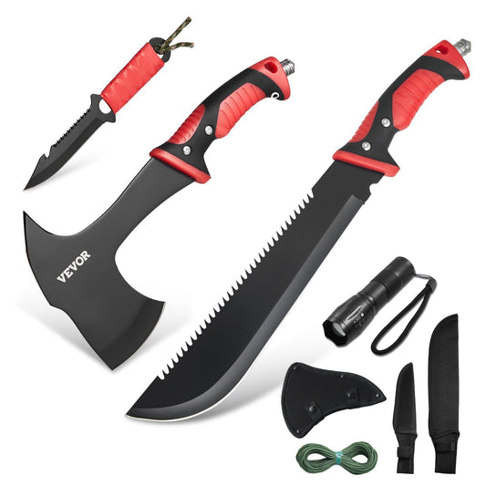 Camping Hatchet Machete Knife Set Sheath Hunting Knife Flashlight Paracord - Discount Msrp 