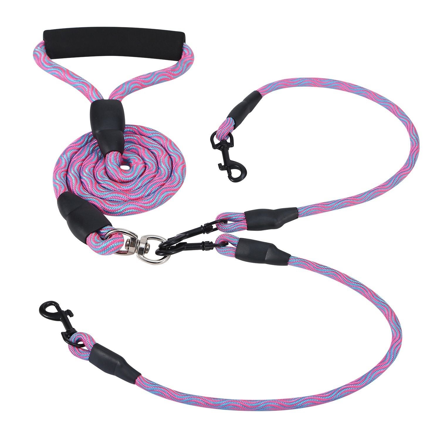 Double Dogs Leash No-Tangle Dogs Lead Reflective Dogs Walking Leash w/ Swivel Coupler Padded Handle - Discount Msrp 