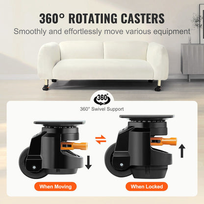 Heavy Duty Leveling Casters 4-Pack | 1000kg/2200LB Capacity with 2.5" Wheels | Precision 360° Swivel & Reinforced Handle for Workbench, Machinery, Industrial Equipment | Floor Protection & Noise-Free - Discount Msrp 