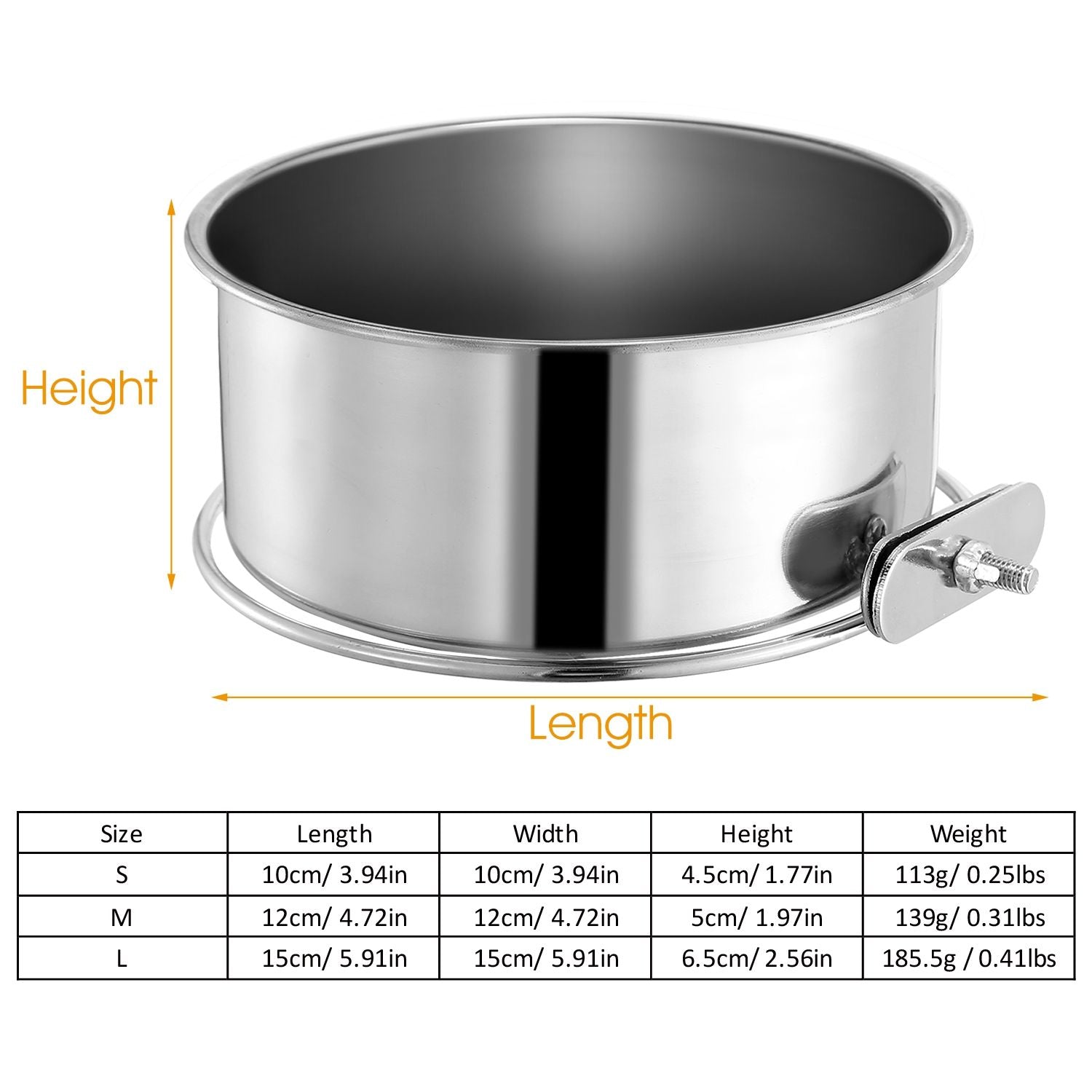 Stainless Steel Dog Bowl Pets Hanging Food Bowl Detachable Pet Cage Food Water Bowl with Clamp Holder - Discount Msrp 
