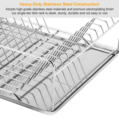 Dish Drying Rack Stainless Steel Dish Rack w/ Drainboard Cutlery Holder Kitchen Dish Organizer - Discount Msrp 