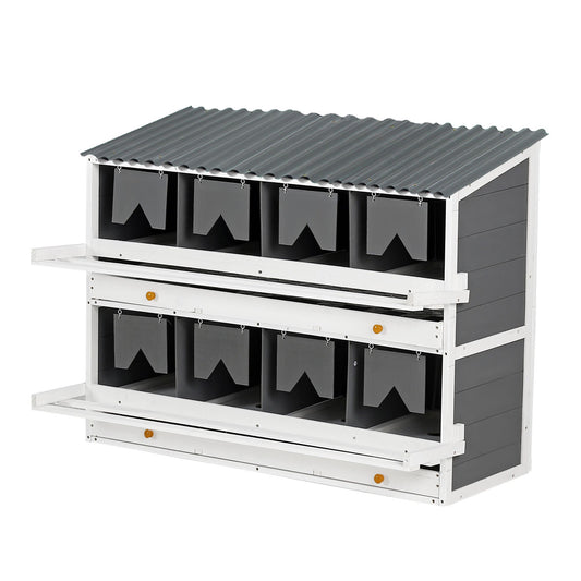 Nesting Boxes for Chickens, Wooden Chicken Nesting Box, 8 Compartments Egg Laying Boxes for Hens, Ducks and Poultry with Rollout Eggs Collection, PVC Roofing and Foldable Perches, 47"Lx26.4"Wx35.4"H - Discount Msrp 
