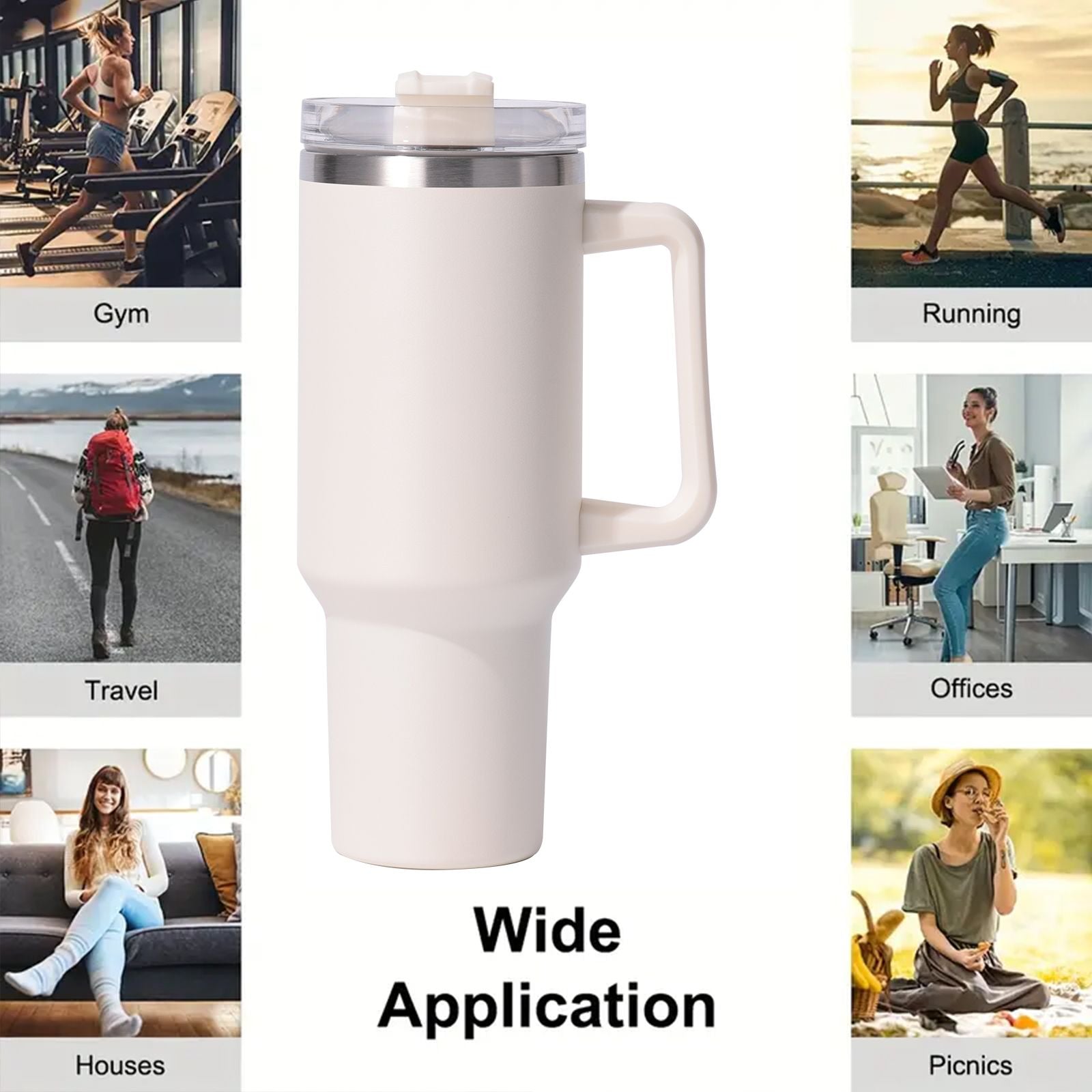40oz large capacity tumbler, With Handle And Straw Lid, Insulated Reusable Stainless Steel Water Bottles Travel Mug Coffee Cup car cup water cup For Men Women Outdoor Camping Driving, gift - Discount Msrp 