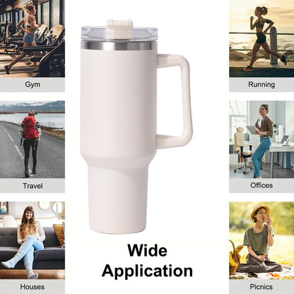 40oz large capacity tumbler, With Handle And Straw Lid, Insulated Reusable Stainless Steel Water Bottles Travel Mug Coffee Cup car cup water cup For Men Women Outdoor Camping Driving, gift - Discount Msrp 