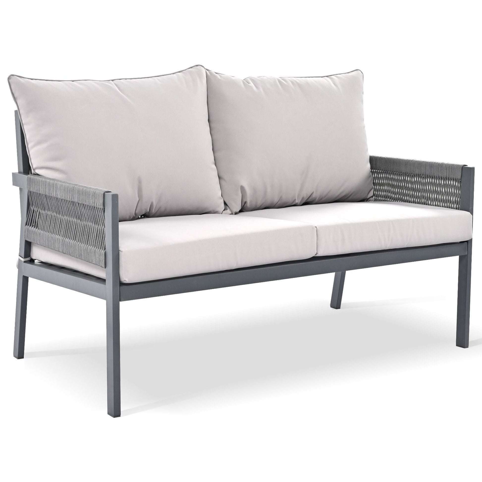 4-Piece Rope Patio Furniture Set, Outdoor Furniture with Tempered Glass Table, Patio Conversation Set Deep Seating with Thick Cushion for Backyard Porch Balcony - Discount Msrp 