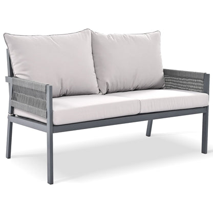 4-Piece Rope Patio Furniture Set, Outdoor Furniture with Tempered Glass Table, Patio Conversation Set Deep Seating with Thick Cushion for Backyard Porch Balcony - Discount Msrp 