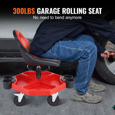 VEVOR Rolling Garage Stool 300LBS Adjustable Mechanic Work Shop Seat w/Casters - Discount Msrp 