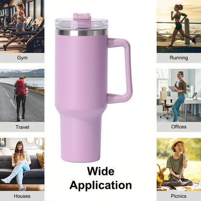 40oz large capacity tumbler, With Handle And Straw Lid, Insulated Reusable Stainless Steel Water Bottles Travel Mug Coffee Cup car cup water cup For Men Women Outdoor Camping Driving, gift - Discount Msrp 