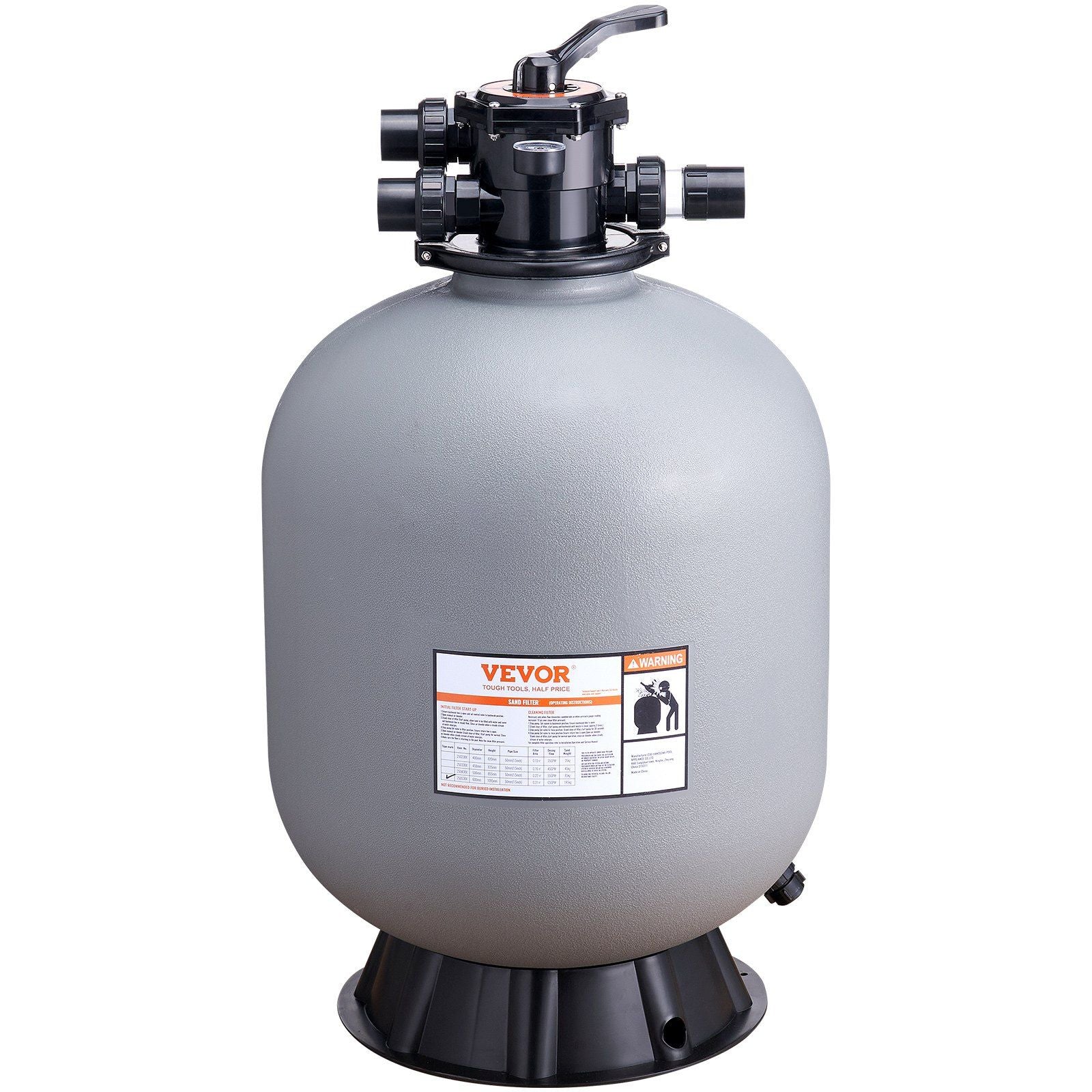 VEVOR Sand Filter, 24-inch, Up to 65 GPM Flow Rate, Above Inground Swimming Pool Sand Filter System with 7-Way Multi-Port Valve, Filter, Backwash, Rinse, Recirculate, Waste, Winter, Closed Functions - Discount Msrp 