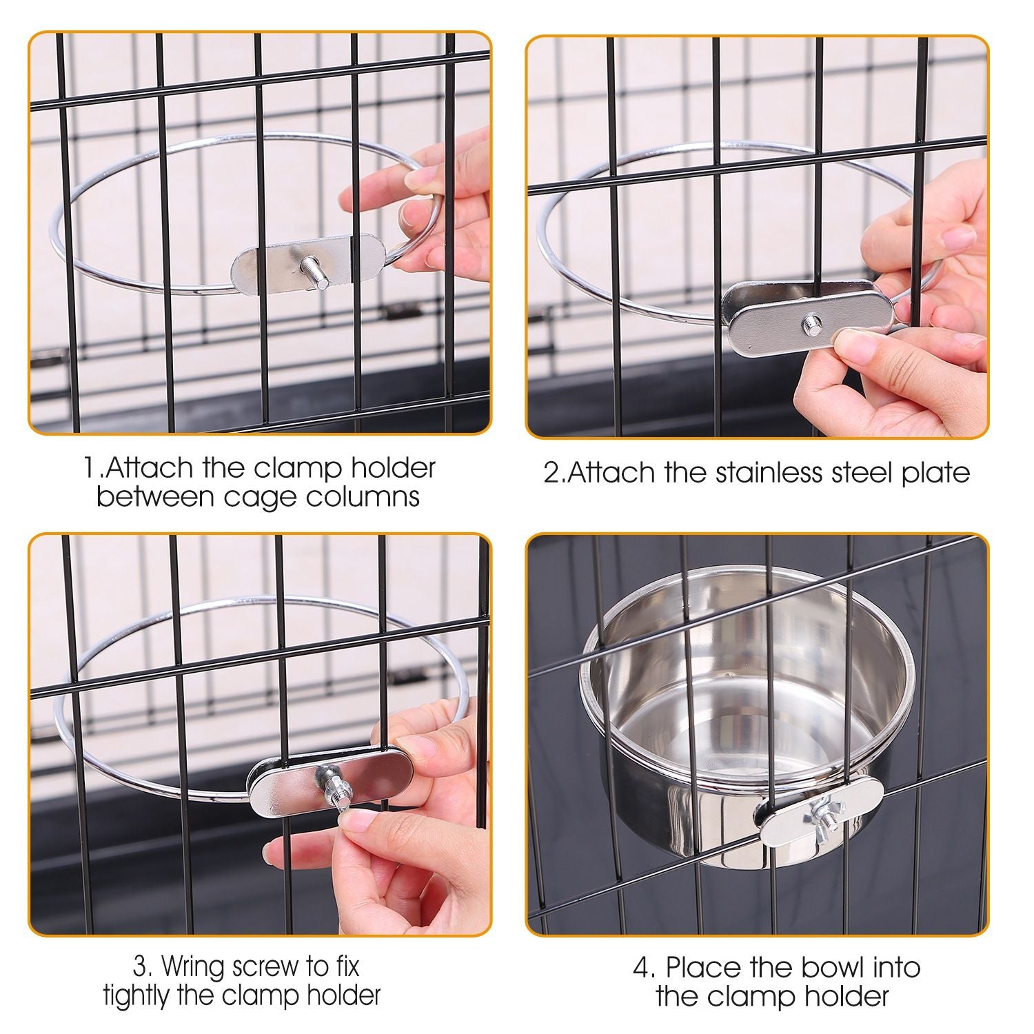 Stainless Steel Dog Bowl Pets Hanging Food Bowl Detachable Pet Cage Food Water Bowl with Clamp Holder - Discount Msrp 