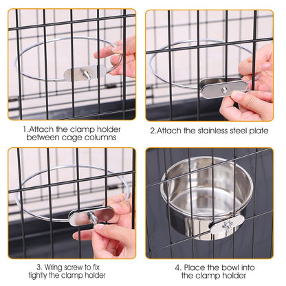 Stainless Steel Dog Bowl Pets Hanging Food Bowl Detachable Pet Cage Food Water Bowl with Clamp Holder - Discount Msrp 
