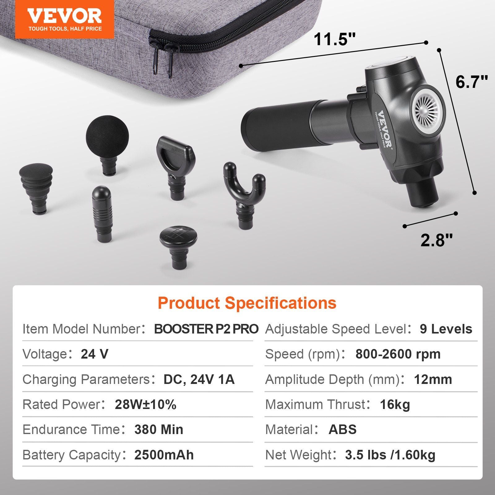 VEVOR Massage Gun Deep Tissue with 9 Speed Levels & 6 Massage Heads, 24V 2500mAh Batteries, Percussion Muscle Massager for Athletes, Handheld Electric Massage Gun for Pain Relief, Muscle Relaxation - Discount Msrp 