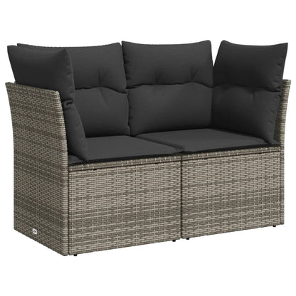 Garden Sofa Set Grey PE rattan, Powder-coated steel, Tempered glass - Discount Msrp 